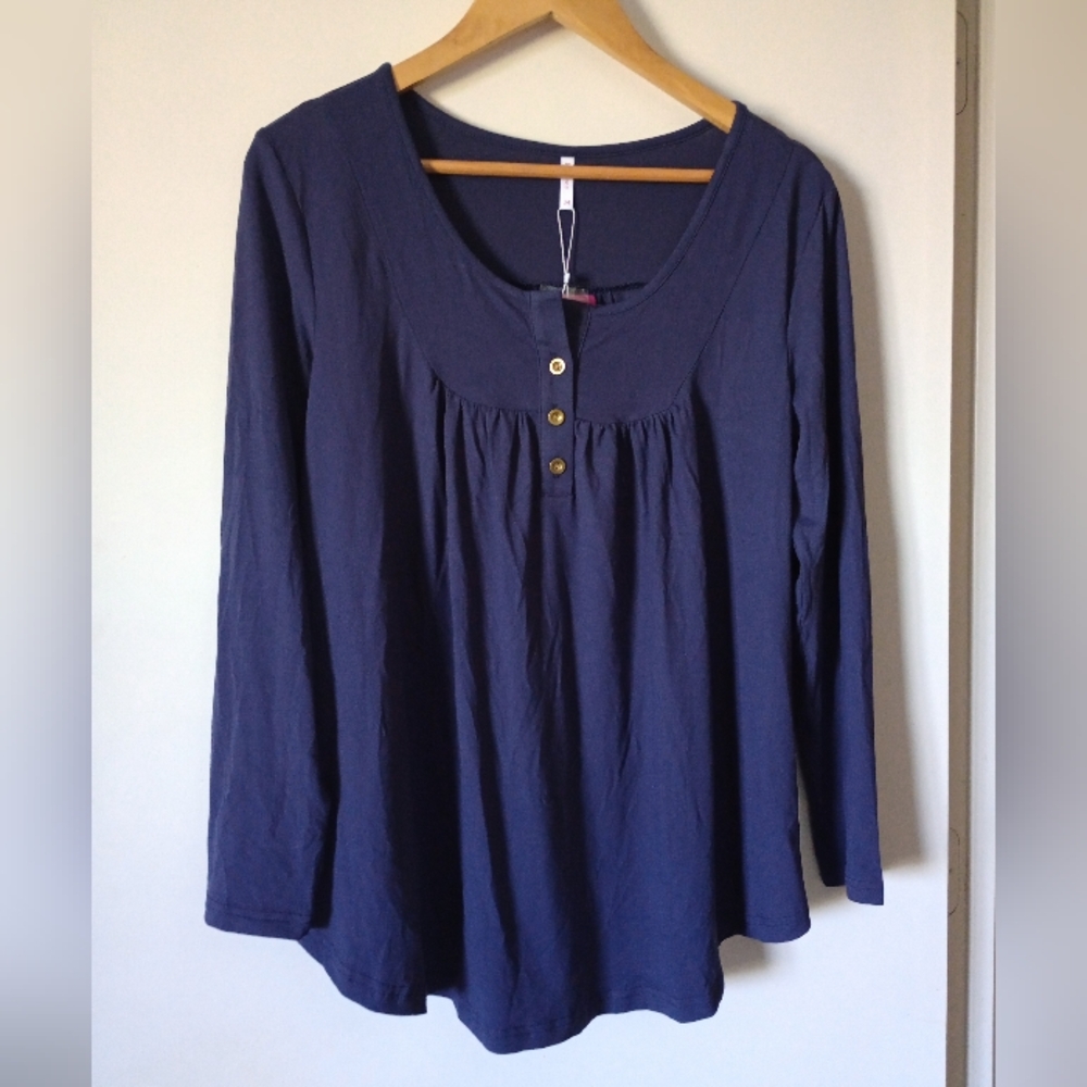 Navy Blue Women's Babydoll Style Rayon Blend Top Size Medium NWT